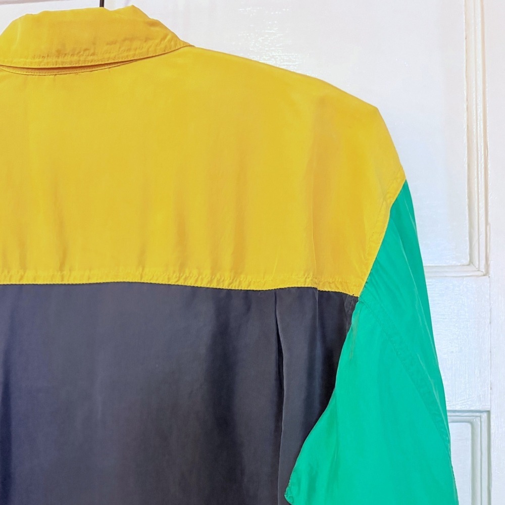 VTG Vintage Lizwear Liz Claiborne Silk Colorblock Shirt Petite S Y2K 90s - Picture 4 of 8
